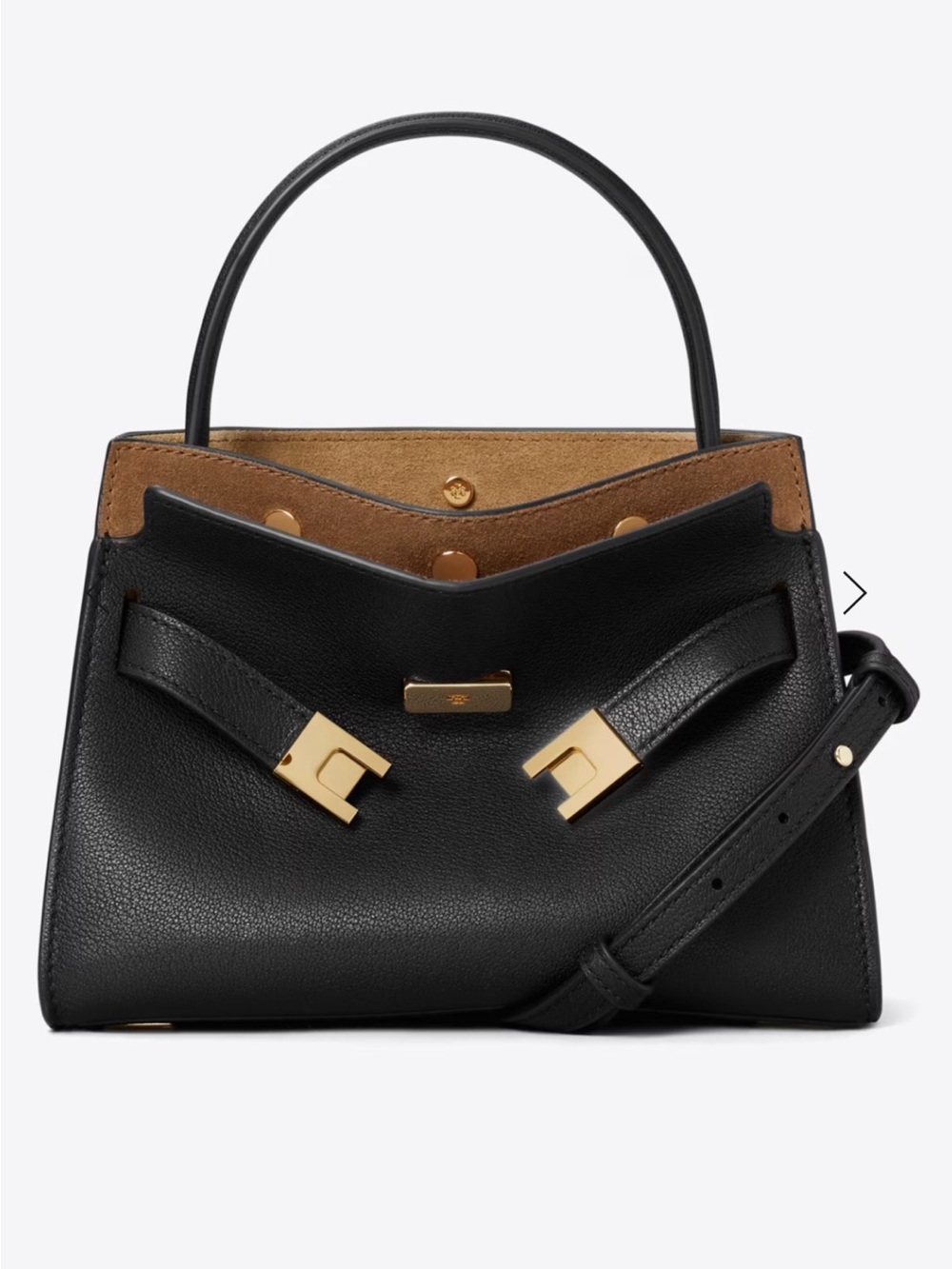 Tory Burch Leather Top-Handle Satchel in Black with Gold Hardware Petite size